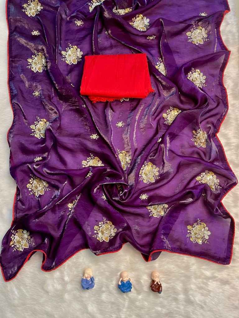 JIMMY CHOO BEADS AND SEQUENCE WORK PIPING BORDER SAREE AT WHOLESALE PRICE