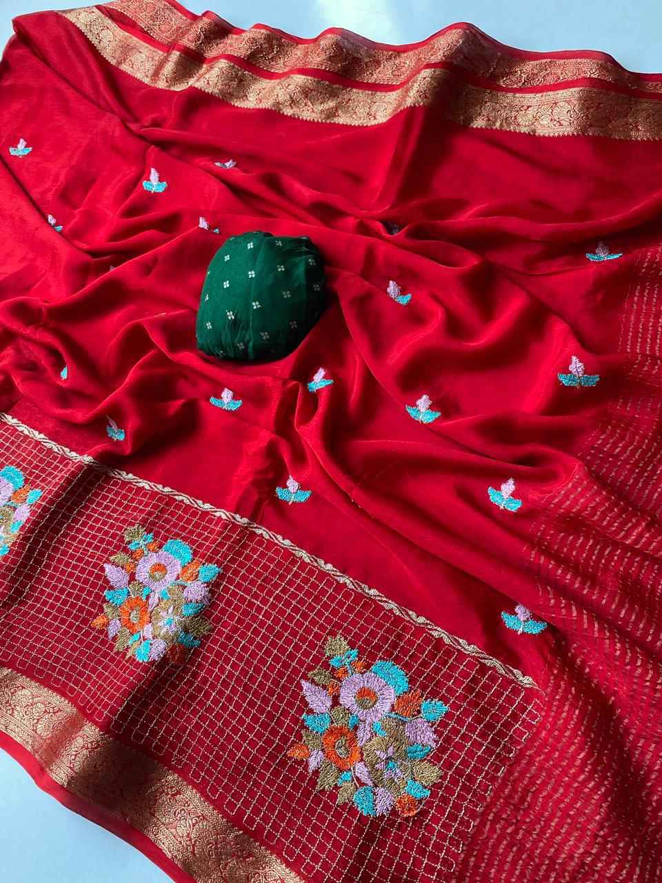 PREMIUM CHINON CHIFFON ZARI EMBROIDERY WORK SAREE AT WHOLESALE PRICE 