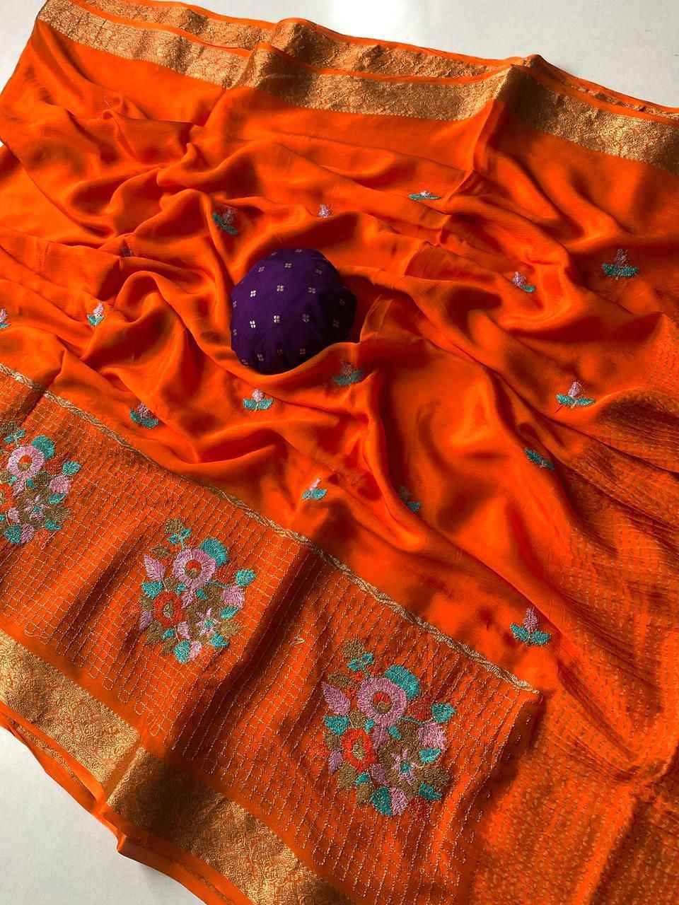 PREMIUM CHINON CHIFFON ZARI EMBROIDERY WORK SAREE AT WHOLESALE PRICE 