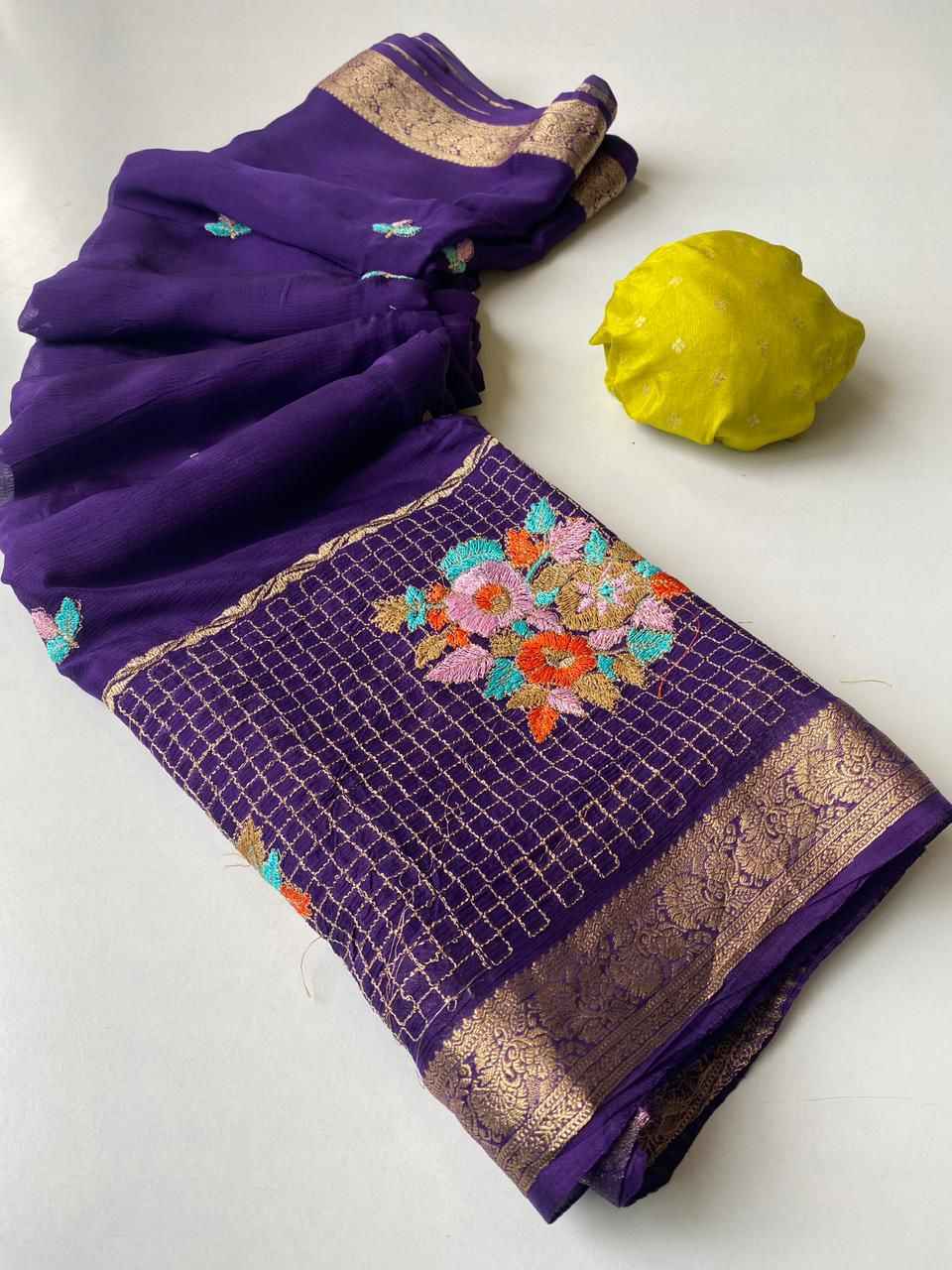 PREMIUM CHINON CHIFFON ZARI EMBROIDERY WORK SAREE AT WHOLESALE PRICE 