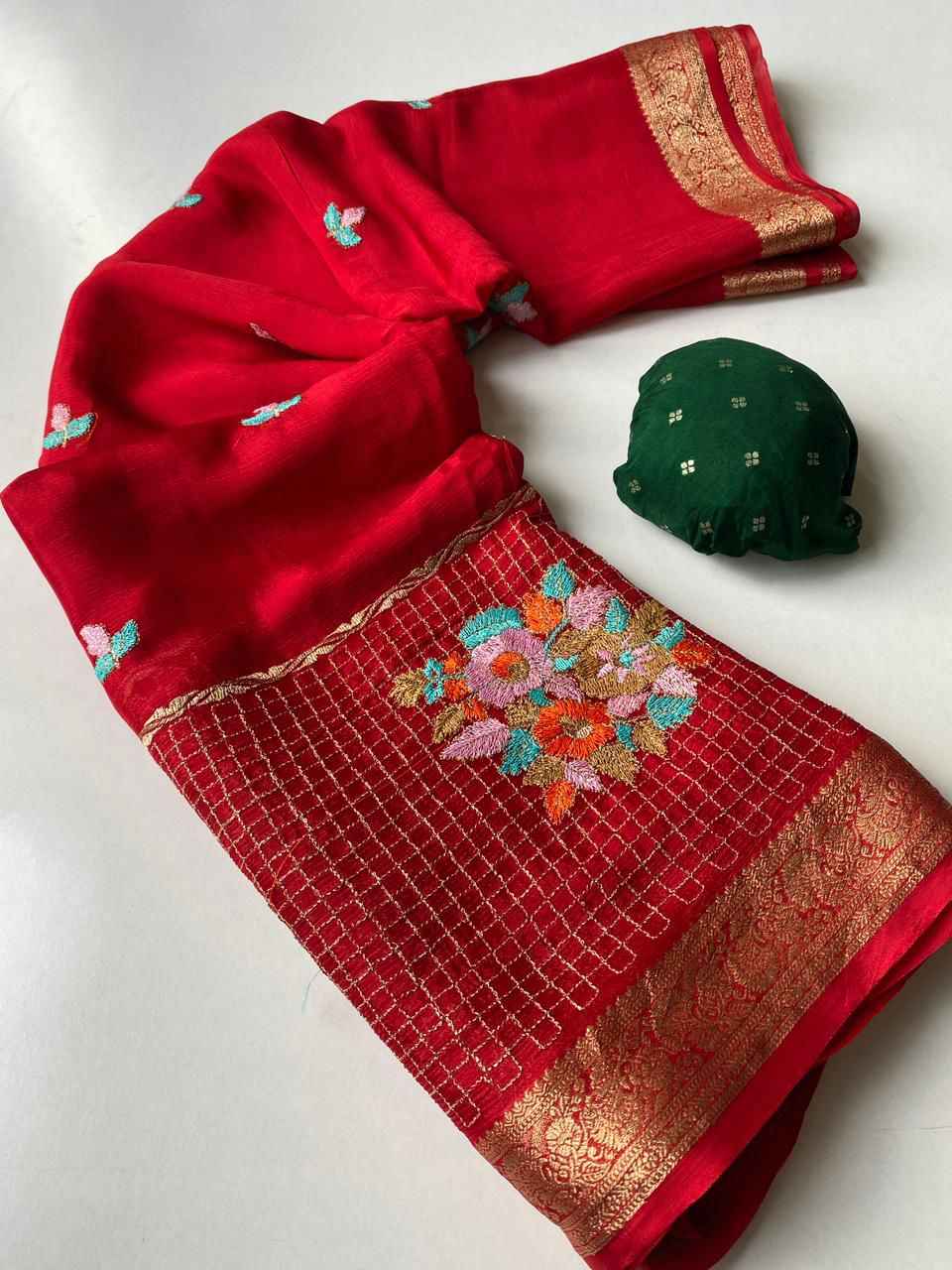 PREMIUM CHINON CHIFFON ZARI EMBROIDERY WORK SAREE AT WHOLESALE PRICE 