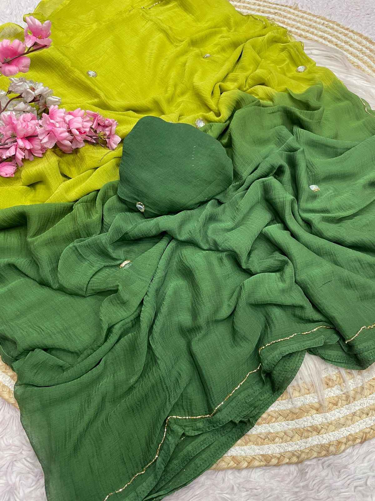 PURE SOFT NAZMIN CHIFFON WITH CUT DANA WORK SAREE AT WHOLESALE PRICE 