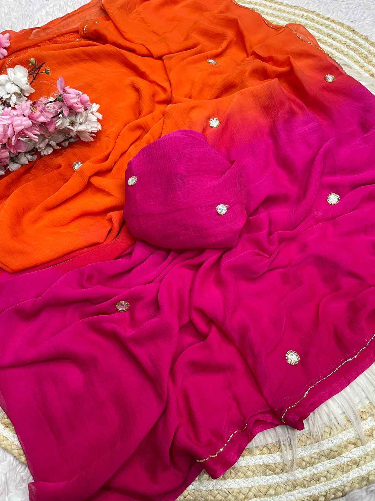 PURE SOFT NAZMIN CHIFFON WITH CUT DANA WORK SAREE AT WHOLESALE PRICE 