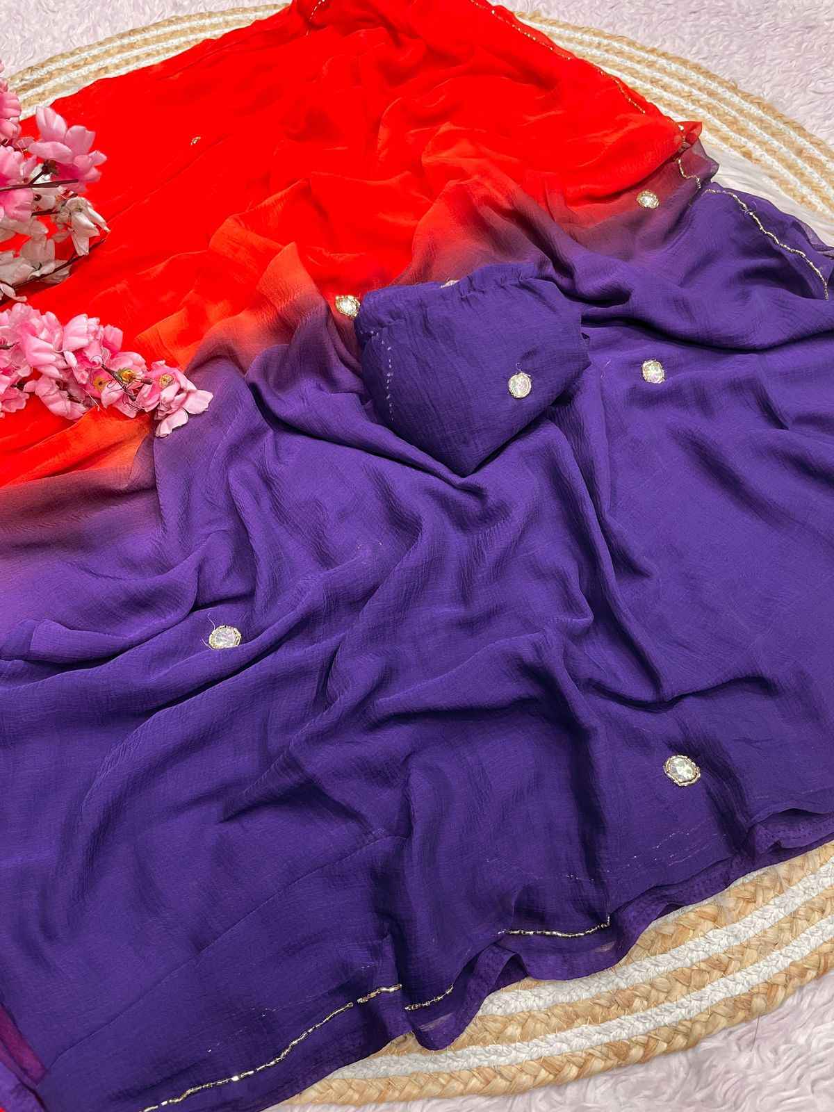 PURE SOFT NAZMIN CHIFFON WITH CUT DANA WORK SAREE AT WHOLESALE PRICE 