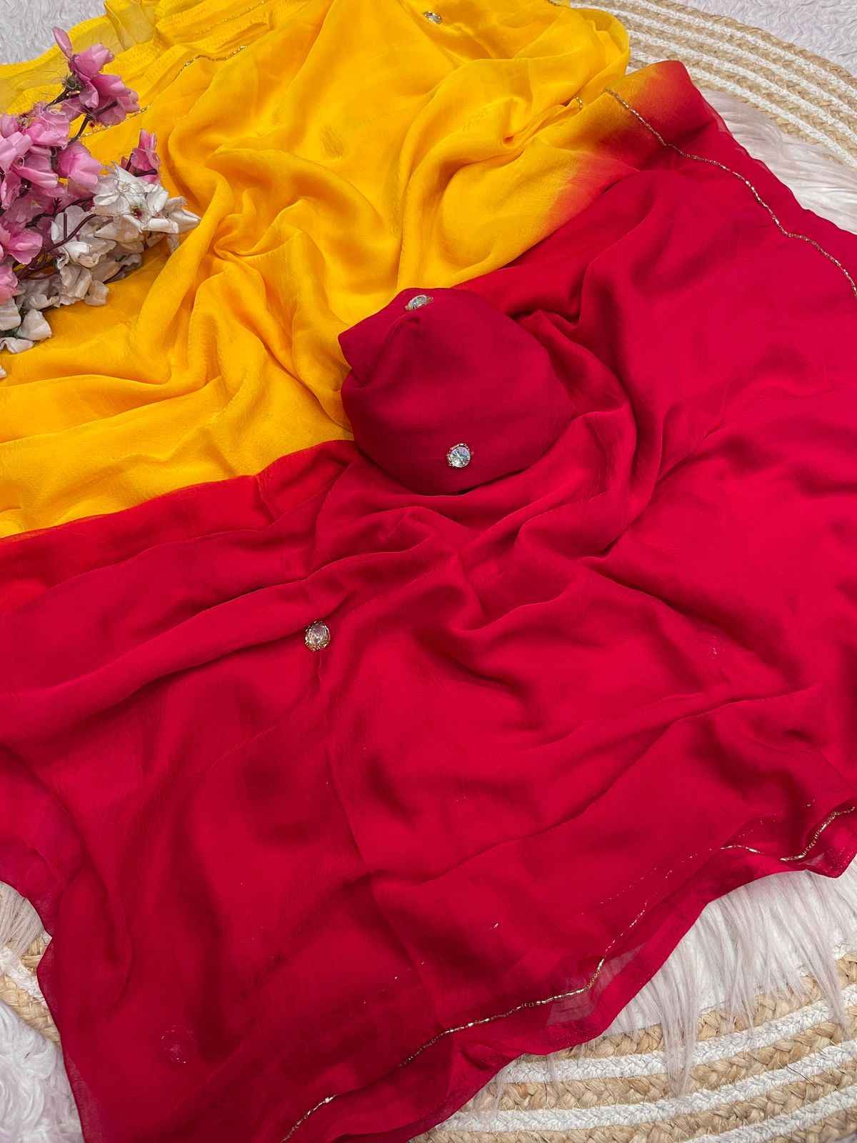 PURE SOFT NAZMIN CHIFFON WITH CUT DANA WORK SAREE AT WHOLESALE PRICE 