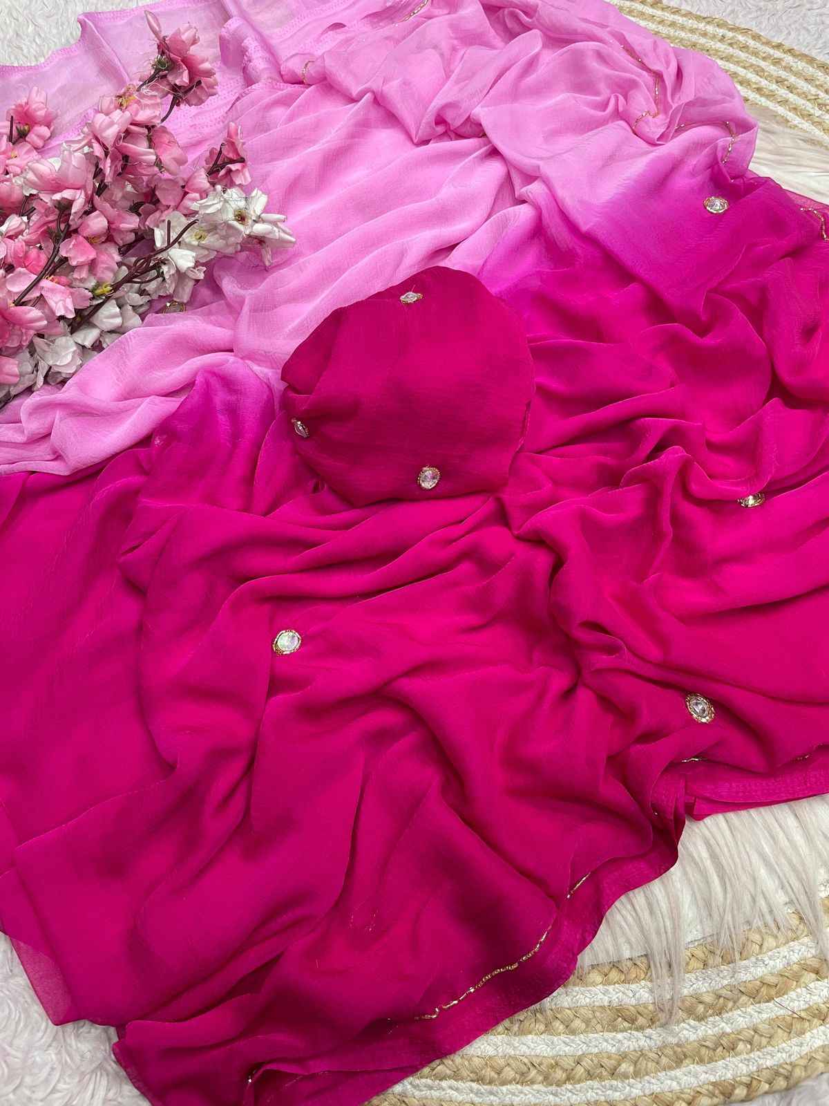 PURE SOFT NAZMIN CHIFFON WITH CUT DANA WORK SAREE AT WHOLESALE PRICE 