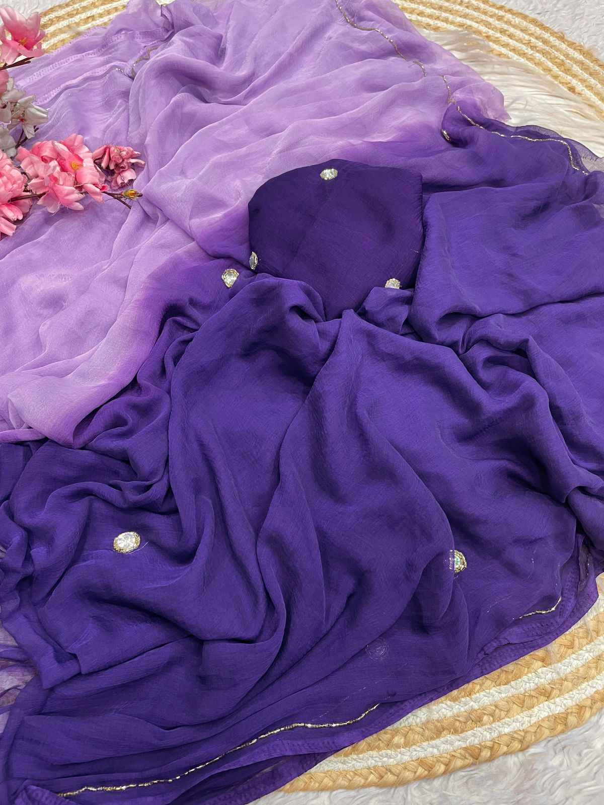 PURE SOFT NAZMIN CHIFFON WITH CUT DANA WORK SAREE AT WHOLESALE PRICE 