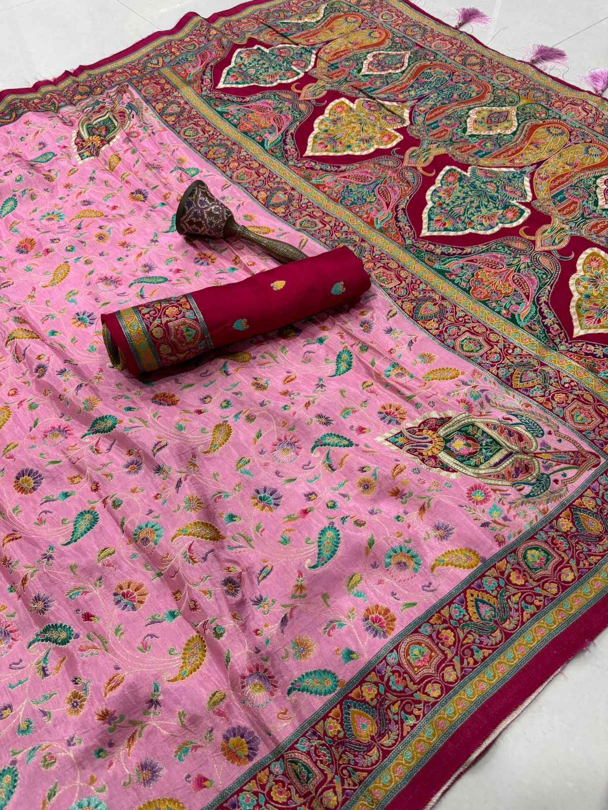 PURE SOFT VISCOS GAJJI SILK POSITION PASHMINA SILK SAREE AT WHOLESALE PRICE