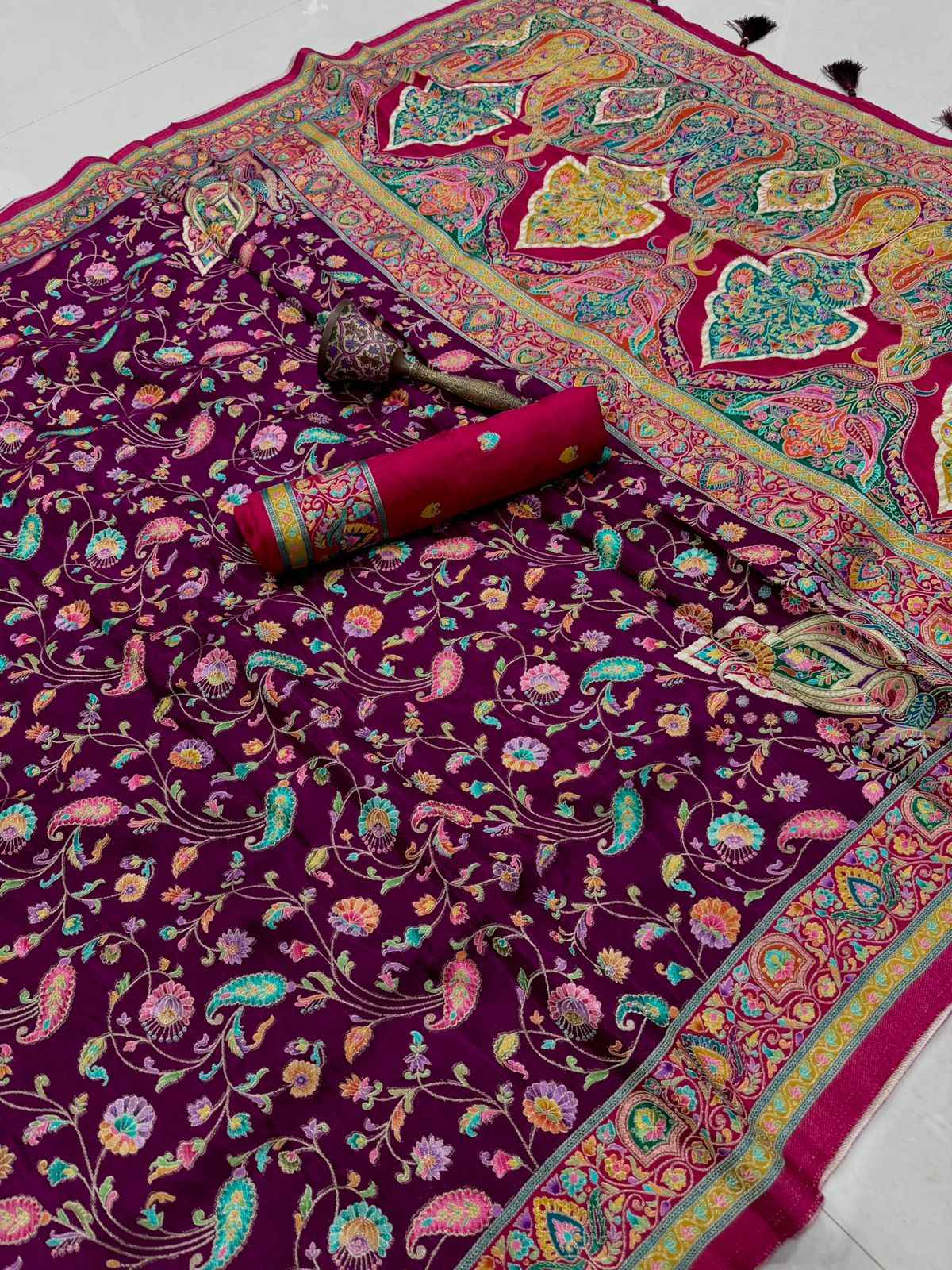 PURE SOFT VISCOS GAJJI SILK POSITION PASHMINA SILK SAREE AT WHOLESALE PRICE