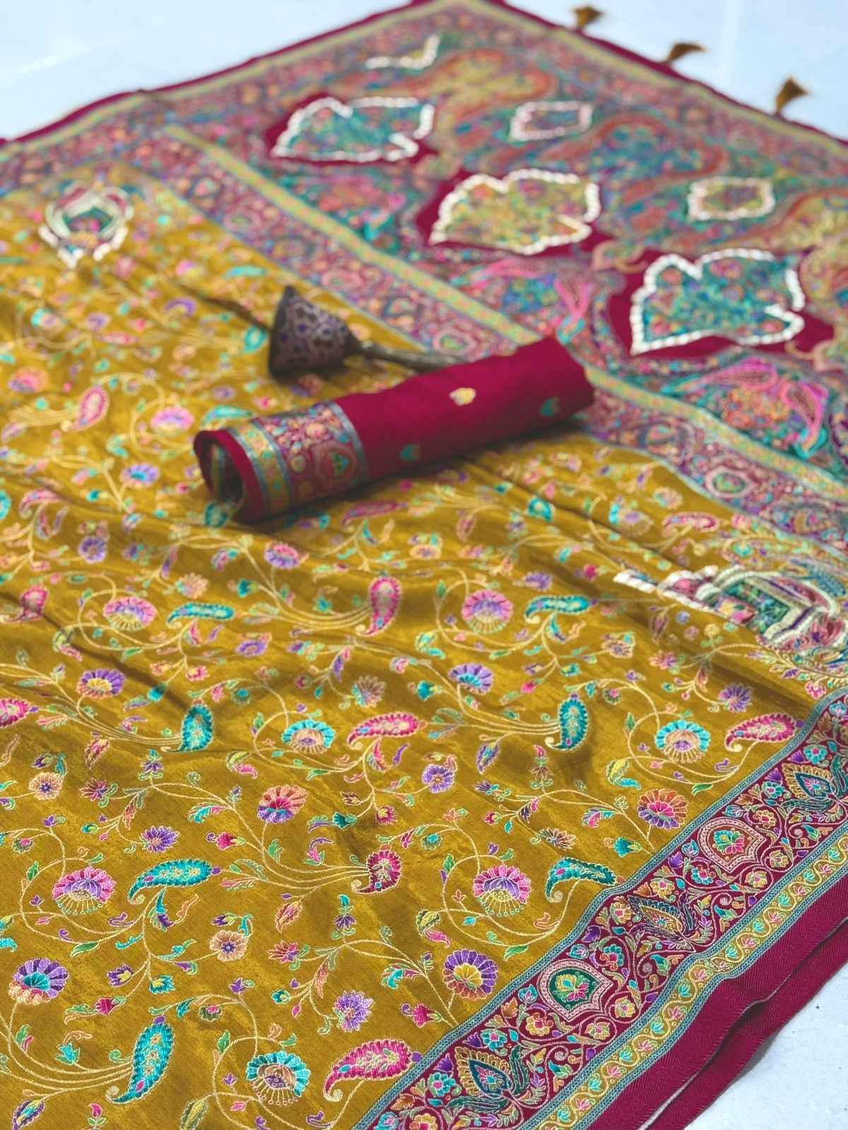 PURE SOFT VISCOS GAJJI SILK POSITION PASHMINA SILK SAREE AT WHOLESALE PRICE