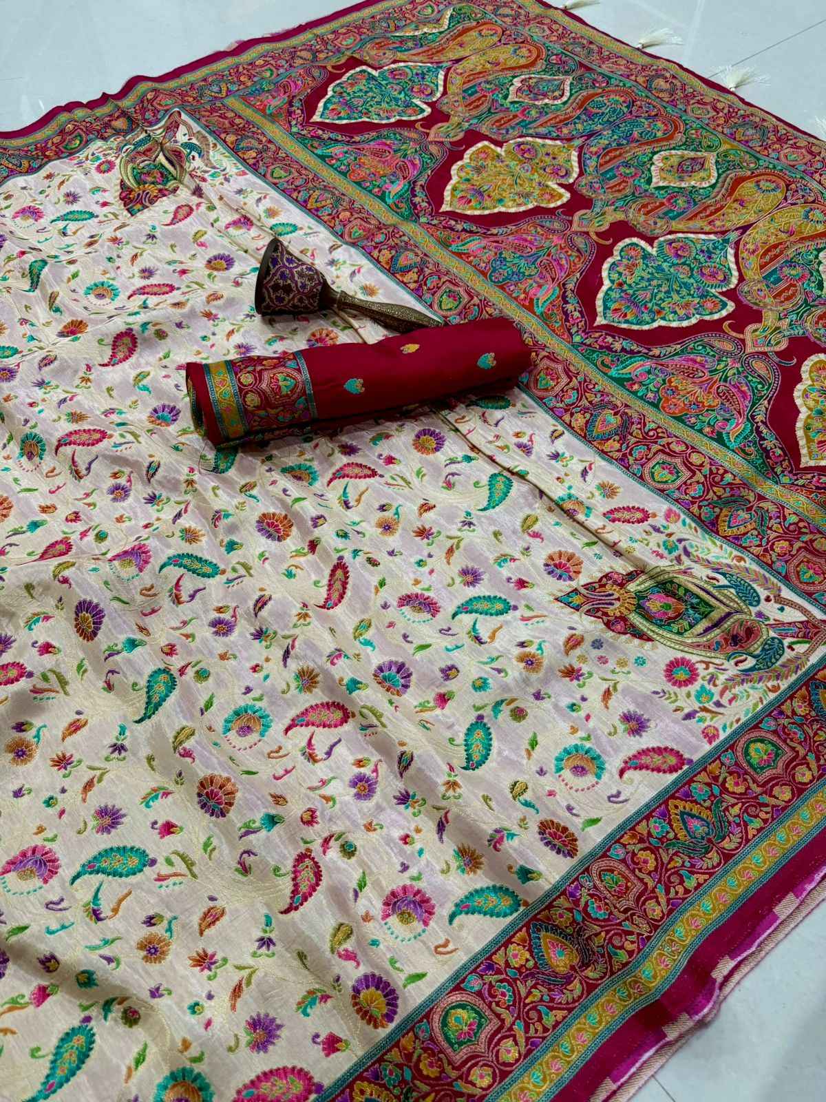 PURE SOFT VISCOS GAJJI SILK POSITION PASHMINA SILK SAREE AT WHOLESALE PRICE