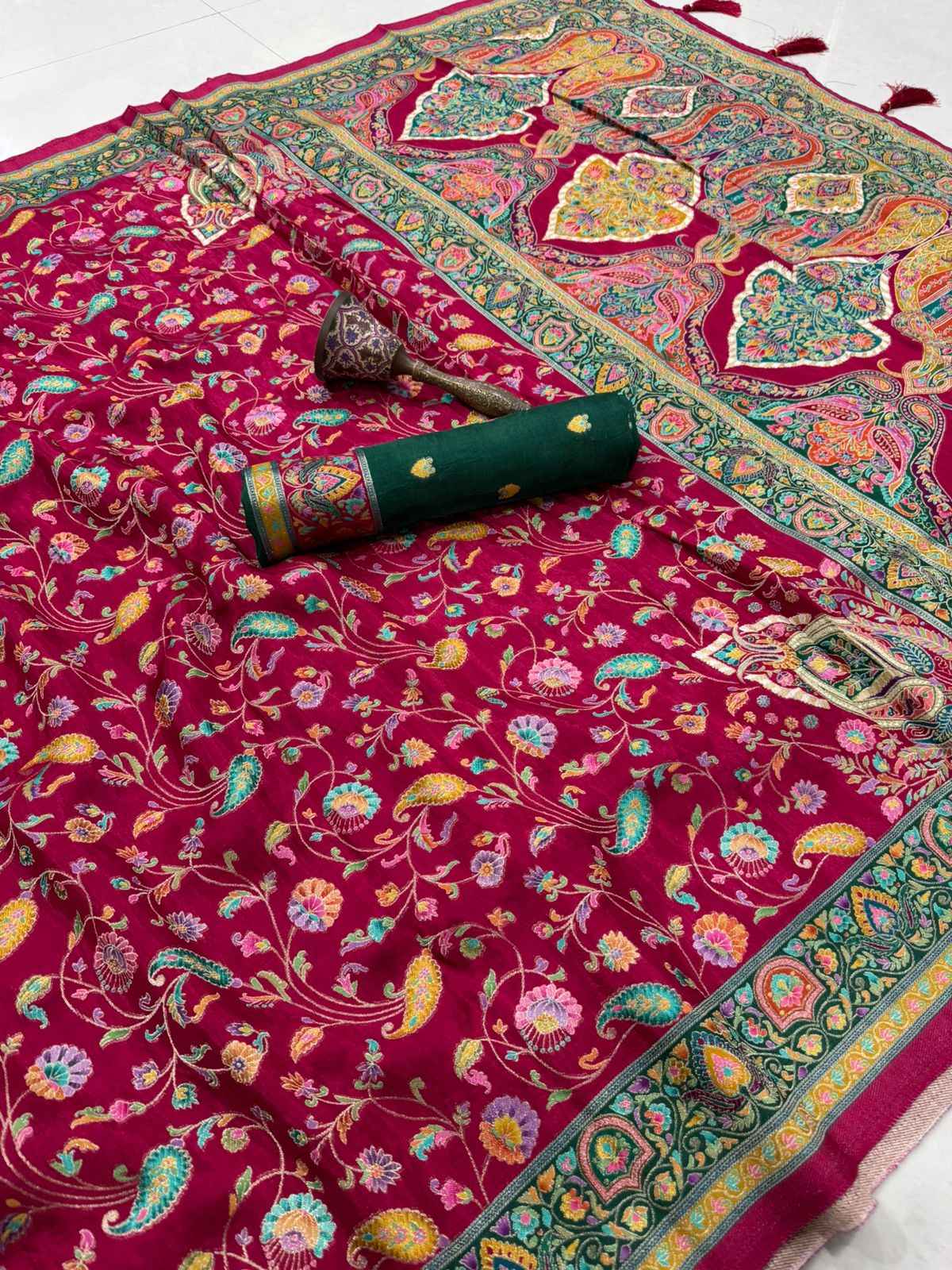 PURE SOFT VISCOS GAJJI SILK POSITION PASHMINA SILK SAREE AT WHOLESALE PRICE