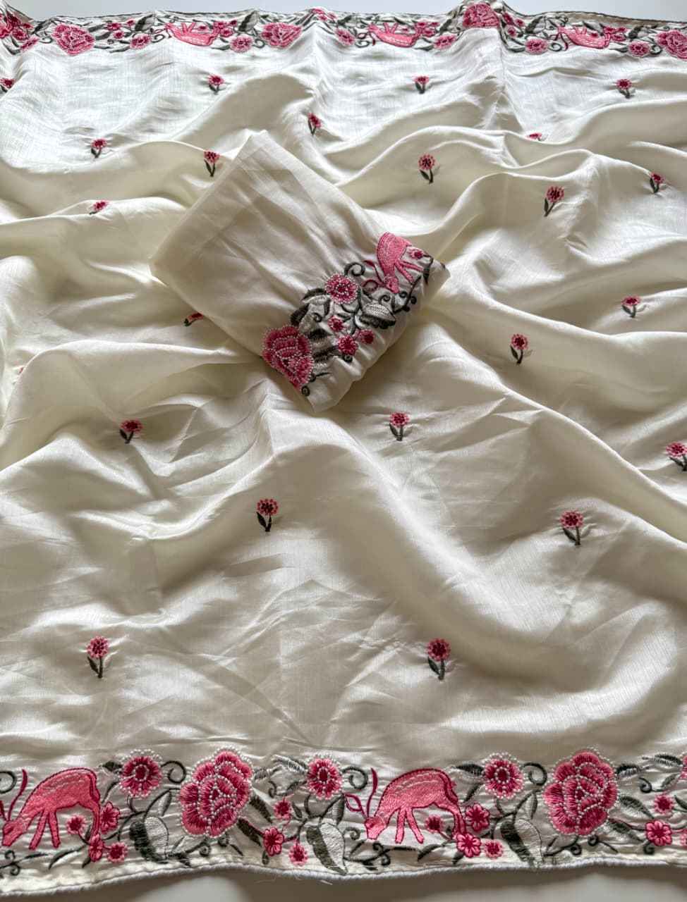 PURE TUSSAR SILK EMBROIDERY VISCOS THREAD WORK SAREE AT WHOLESALE PRICE