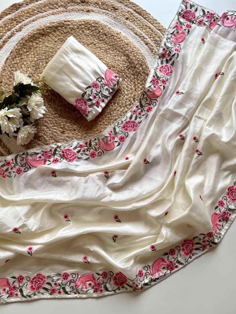 PURE TUSSAR SILK EMBROIDERY VISCOS THREAD WORK SAREE AT WHOLESALE PRICE