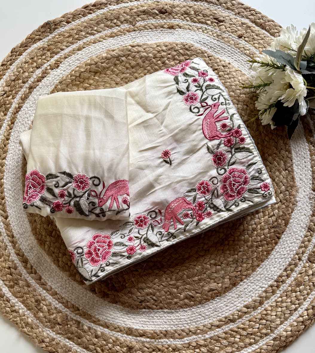 PURE TUSSAR SILK EMBROIDERY VISCOS THREAD WORK SAREE AT WHOLESALE PRICE