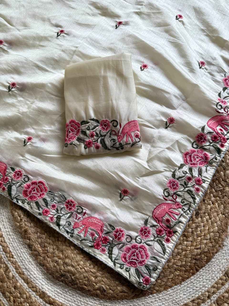 PURE TUSSAR SILK EMBROIDERY VISCOS THREAD WORK SAREE AT WHOLESALE PRICE