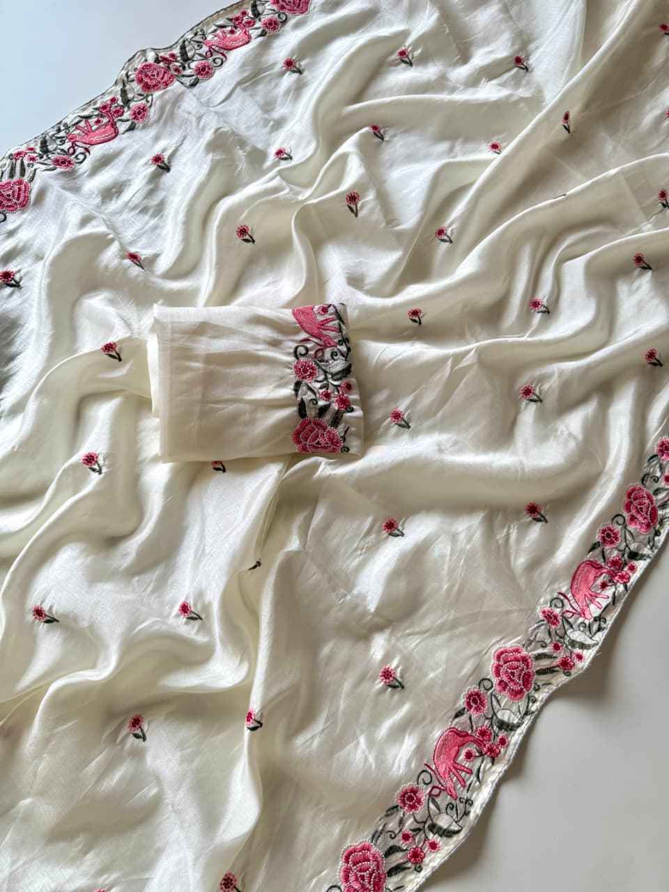 PURE TUSSAR SILK EMBROIDERY VISCOS THREAD WORK SAREE AT WHOLESALE PRICE