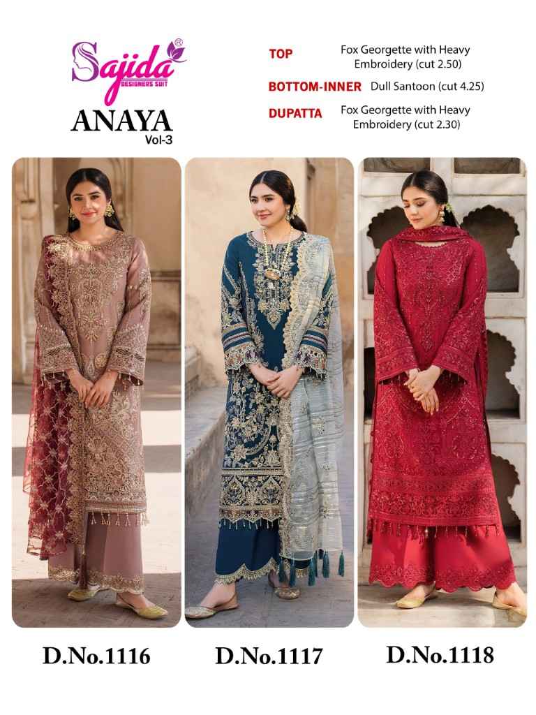 SAJIDA ANAYA VOL-03 GEORGETTE HEAVY EMBROIDERED DRESS MATERIAL AT WHOLESALE PRICE