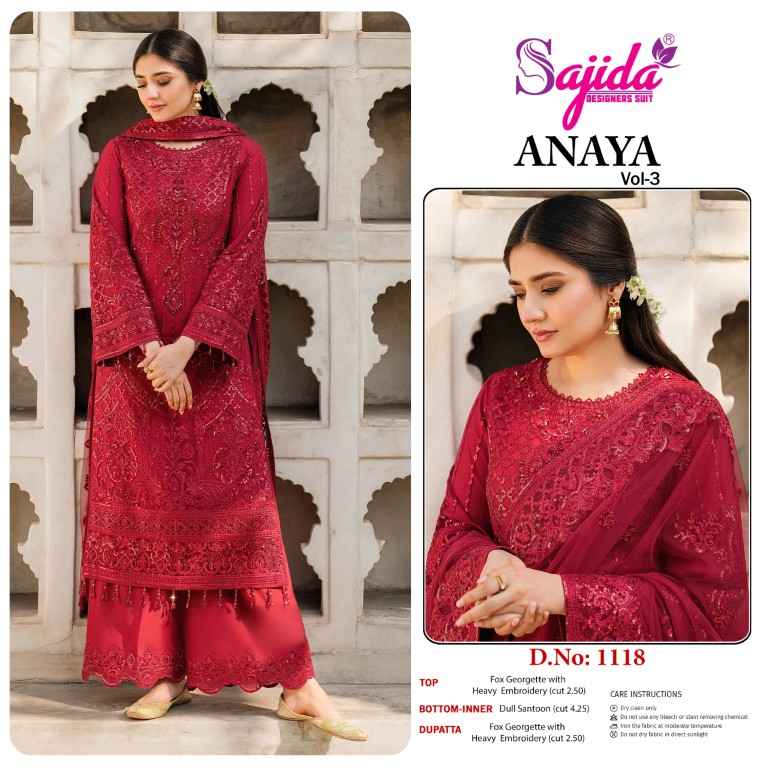 SAJIDA ANAYA VOL-03 GEORGETTE HEAVY EMBROIDERED DRESS MATERIAL AT WHOLESALE PRICE