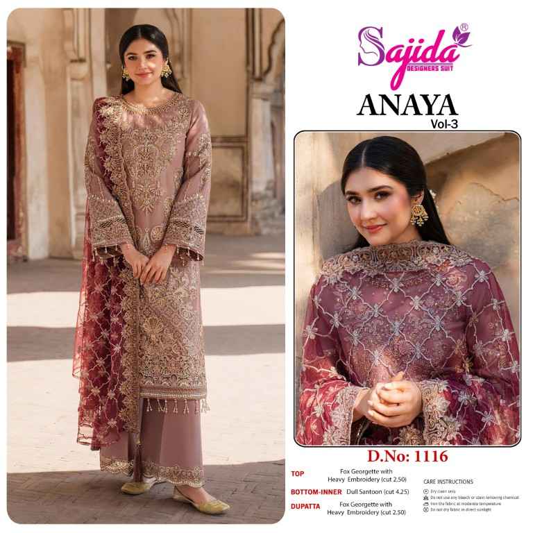 SAJIDA ANAYA VOL-03 GEORGETTE HEAVY EMBROIDERED DRESS MATERIAL AT WHOLESALE PRICE