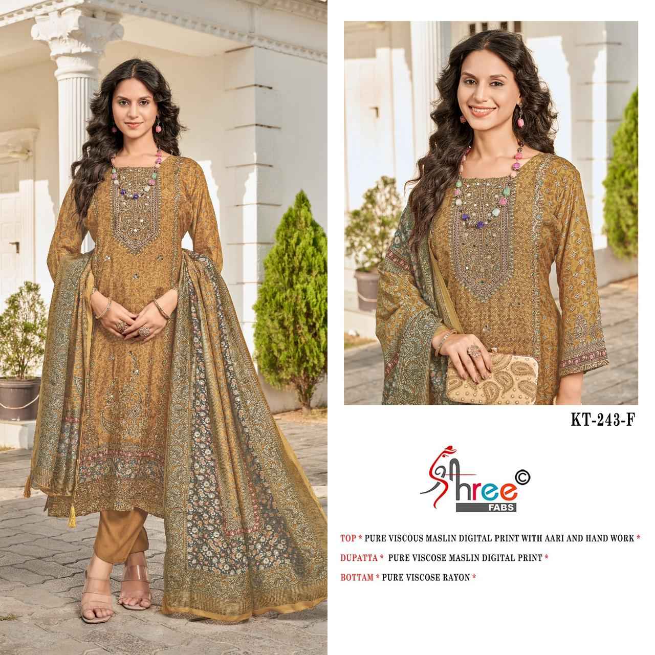 SHREE FAB KT - 243 PURE VISCOUS MASLIN DIGITAL PRINTED DRESS MATERIAL AT WHOLESALE PRICE