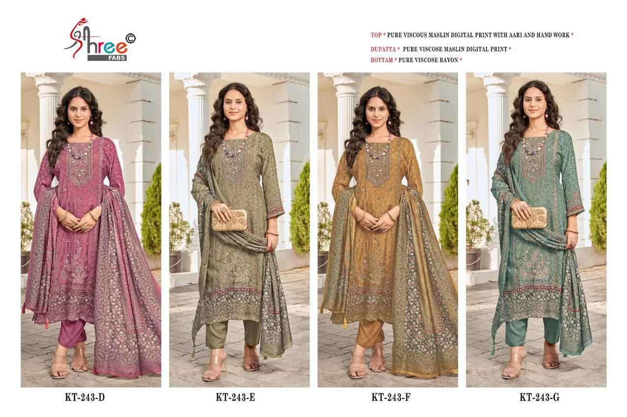 SHREE FAB KT - 243 PURE VISCOUS MASLIN DIGITAL PRINTED DRESS MATERIAL AT WHOLESALE PRICE