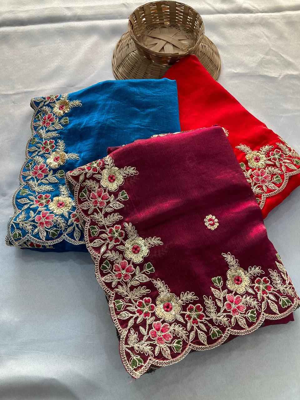 SOFT SPACE SILK EMBROIDERY CUTWORK WORK AARCO BORDER SAREE AT WHOLESALE PRICE