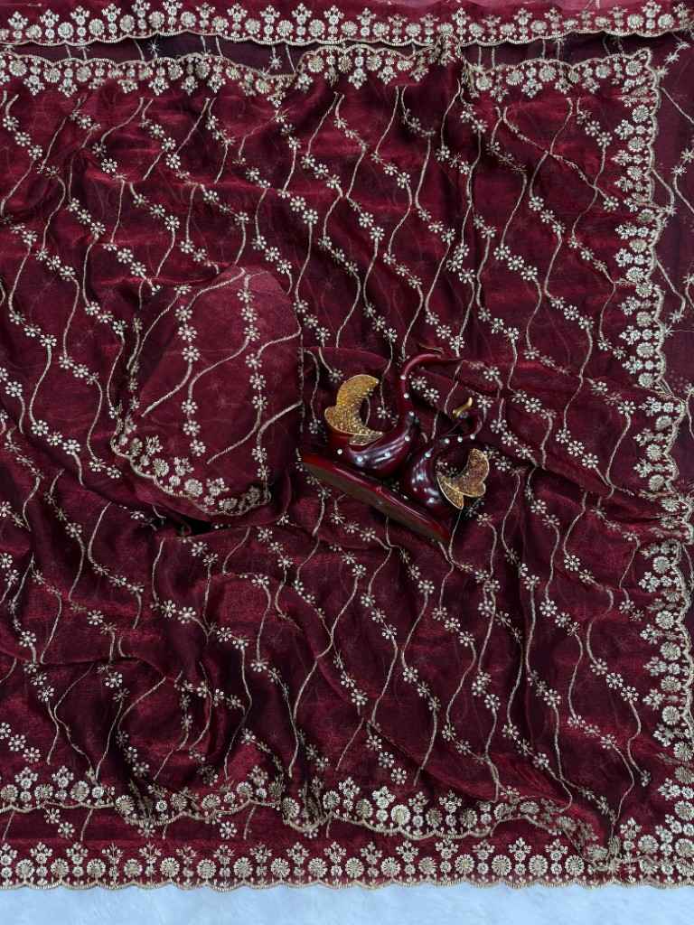 SOFT SPACE SILK SEQUENCE EMBROIDERY WORK SAREE