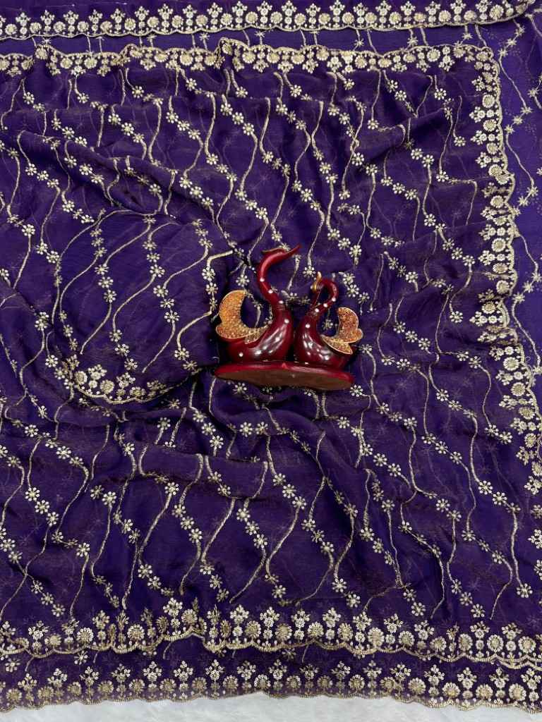 SOFT SPACE SILK SEQUENCE EMBROIDERY WORK SAREE