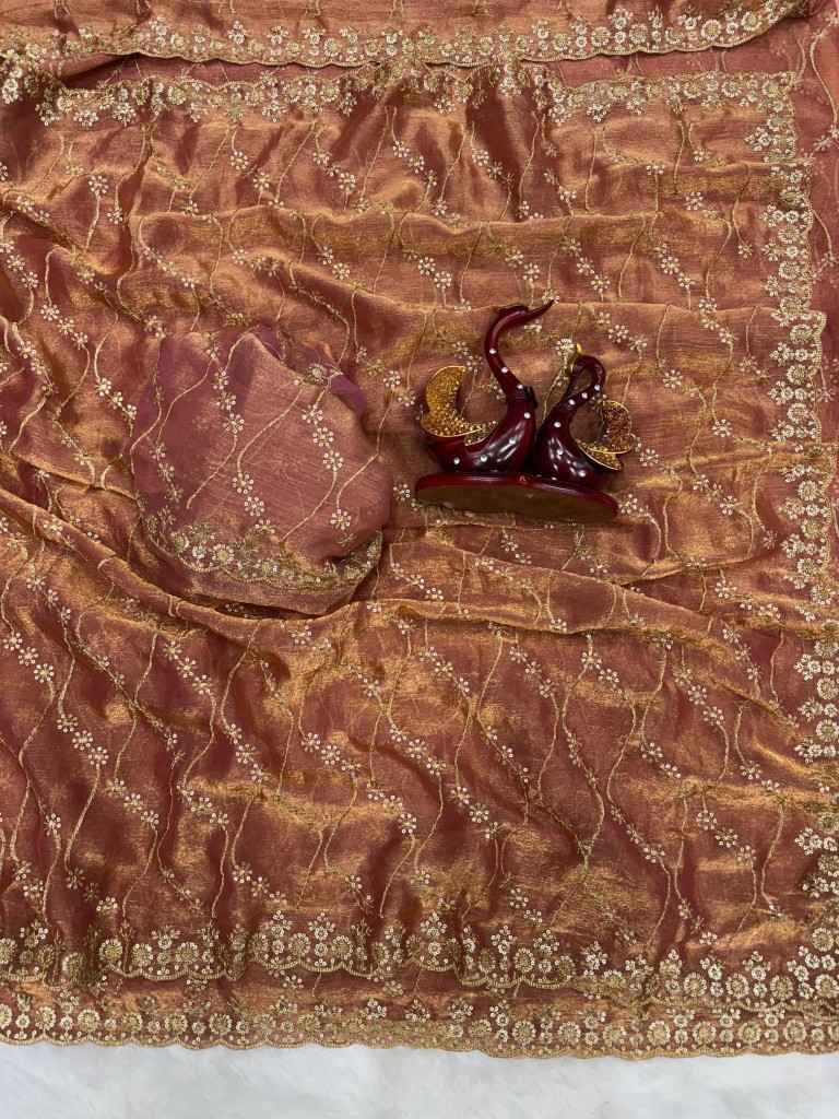 SOFT SPACE SILK SEQUENCE EMBROIDERY WORK SAREE