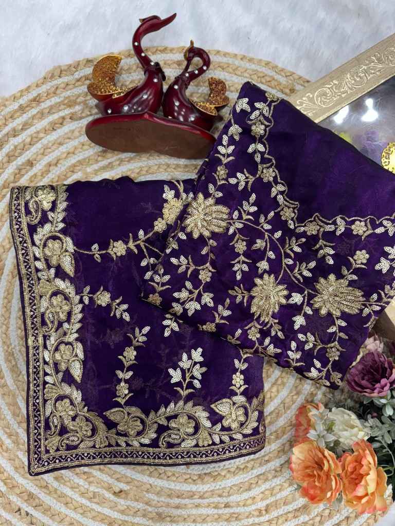 SPACE SILK SEQUENCE AND ZARI EMBROIDERY WORK SAREE AT WHOLESALE PRICE