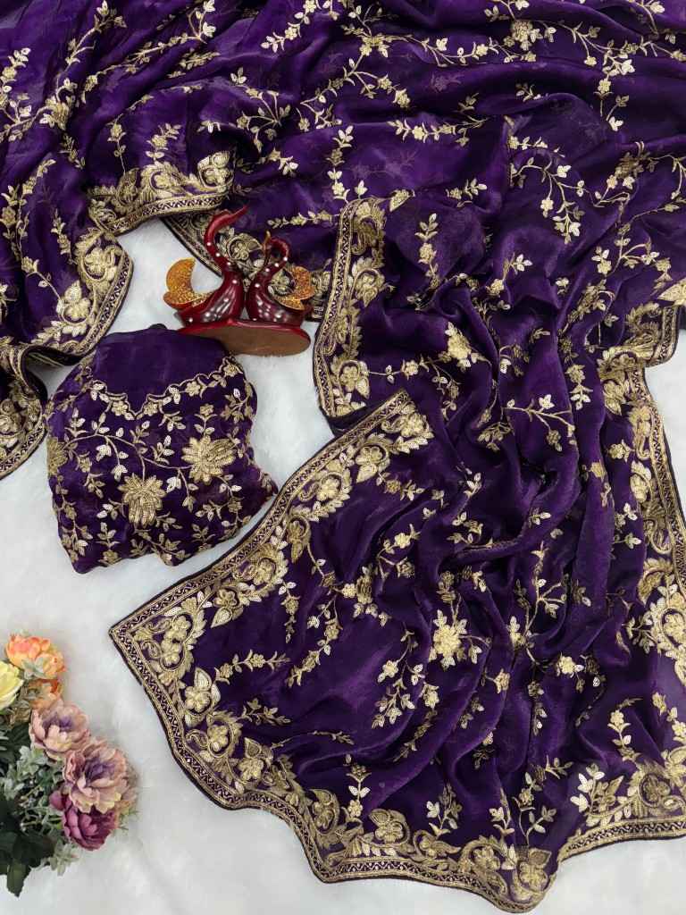 SPACE SILK SEQUENCE AND ZARI EMBROIDERY WORK SAREE AT WHOLESALE PRICE
