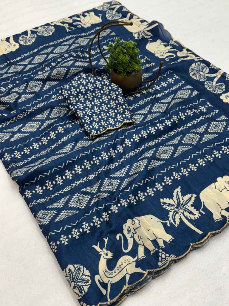 TUSSAR SILK KALAMKARI DIGITAL PRINT WITH ARCO BORDER SAREE AT WHOLESALE PRICE