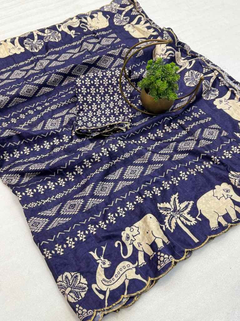 TUSSAR SILK KALAMKARI DIGITAL PRINT WITH ARCO BORDER SAREE AT WHOLESALE PRICE