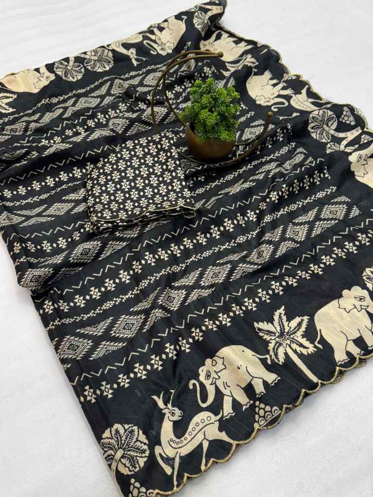 TUSSAR SILK KALAMKARI DIGITAL PRINT WITH ARCO BORDER SAREE AT WHOLESALE PRICE