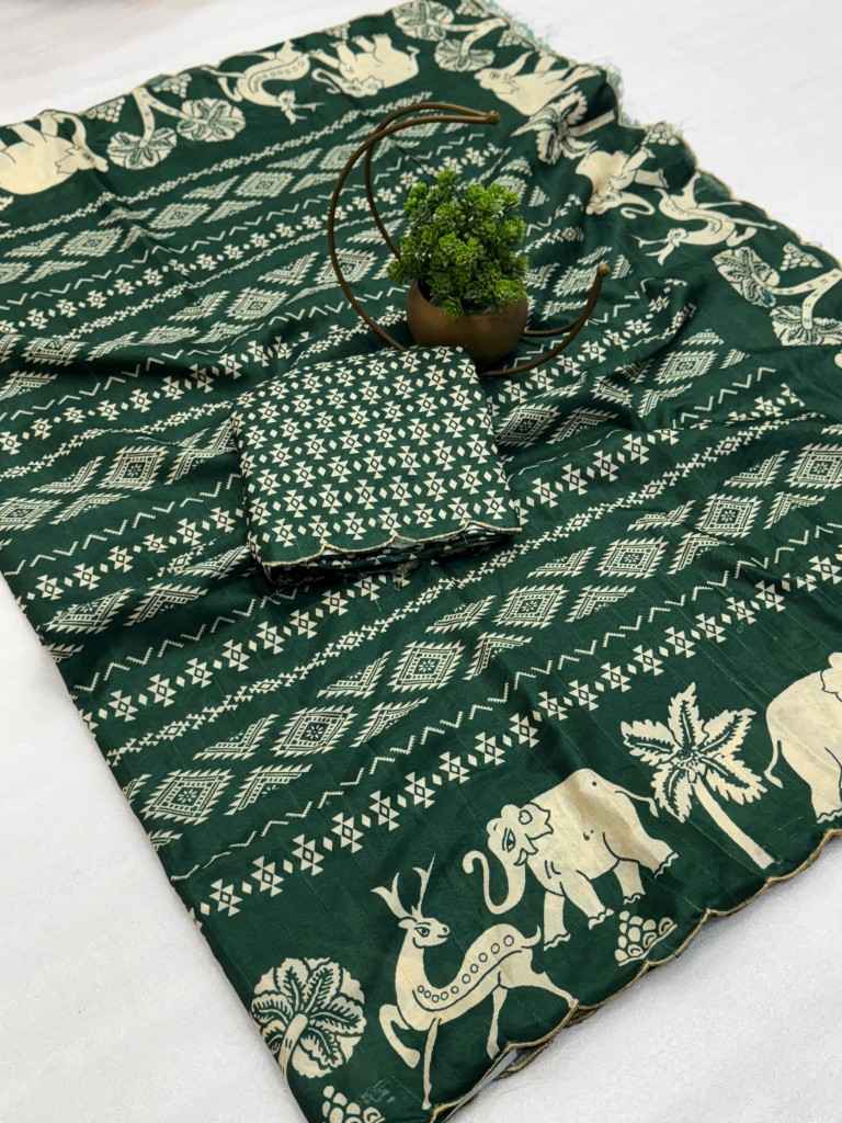 TUSSAR SILK KALAMKARI DIGITAL PRINT WITH ARCO BORDER SAREE AT WHOLESALE PRICE