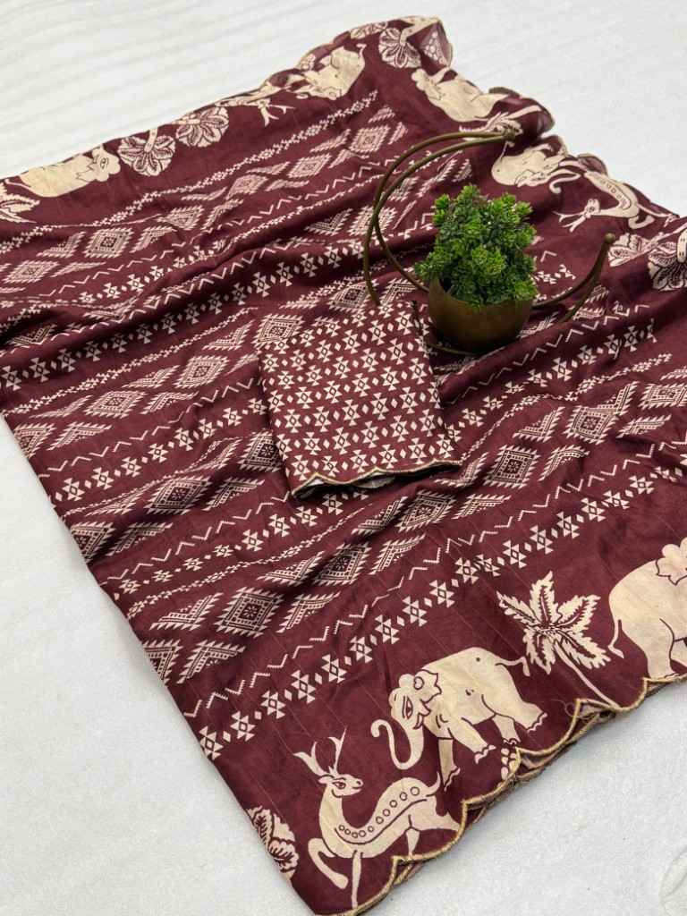 TUSSAR SILK KALAMKARI DIGITAL PRINT WITH ARCO BORDER SAREE AT WHOLESALE PRICE
