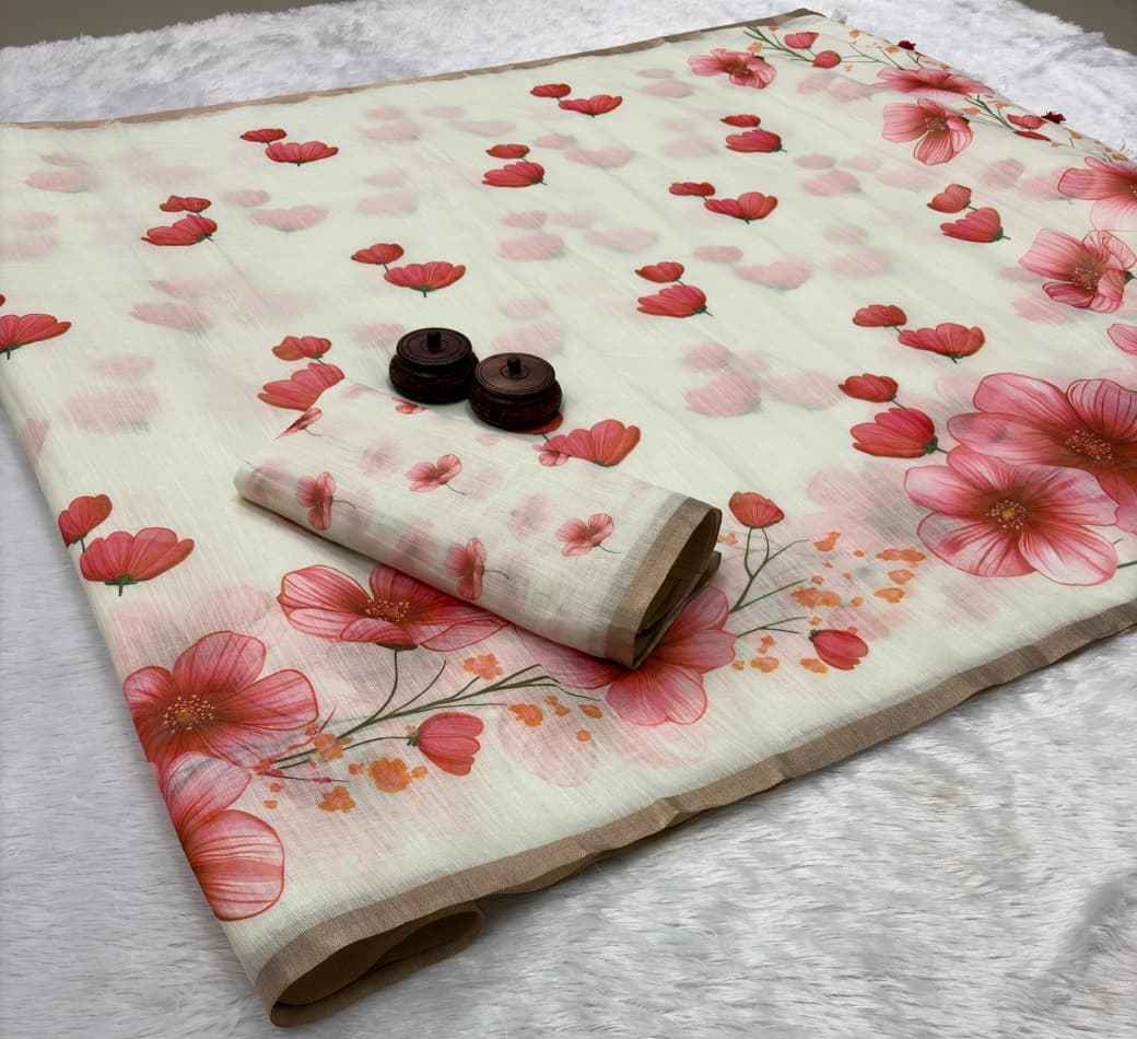 AKANKSHA PURE LINEN COTTON DIGITAL PRINTED ZARI WEAVING SAREE AT WHOLESALE PRICE