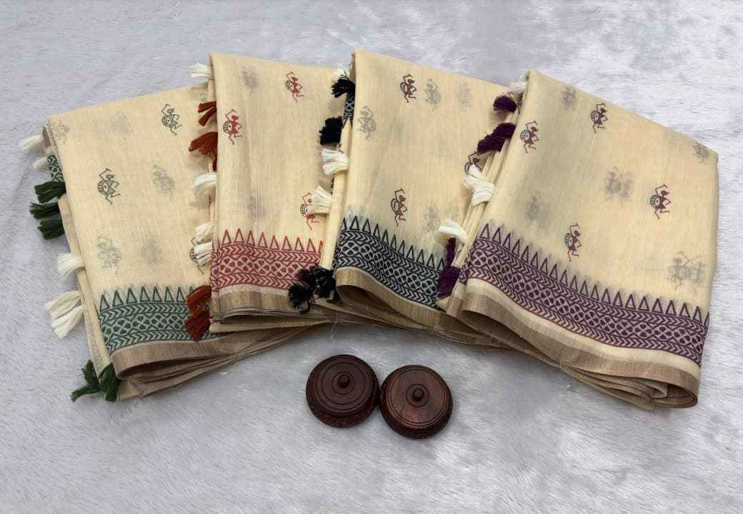 AKANKSHA PURE LINEN COTTON DIGITAL PRINTED ZARI WEAVING SAREE AT WHOLESALE PRICE