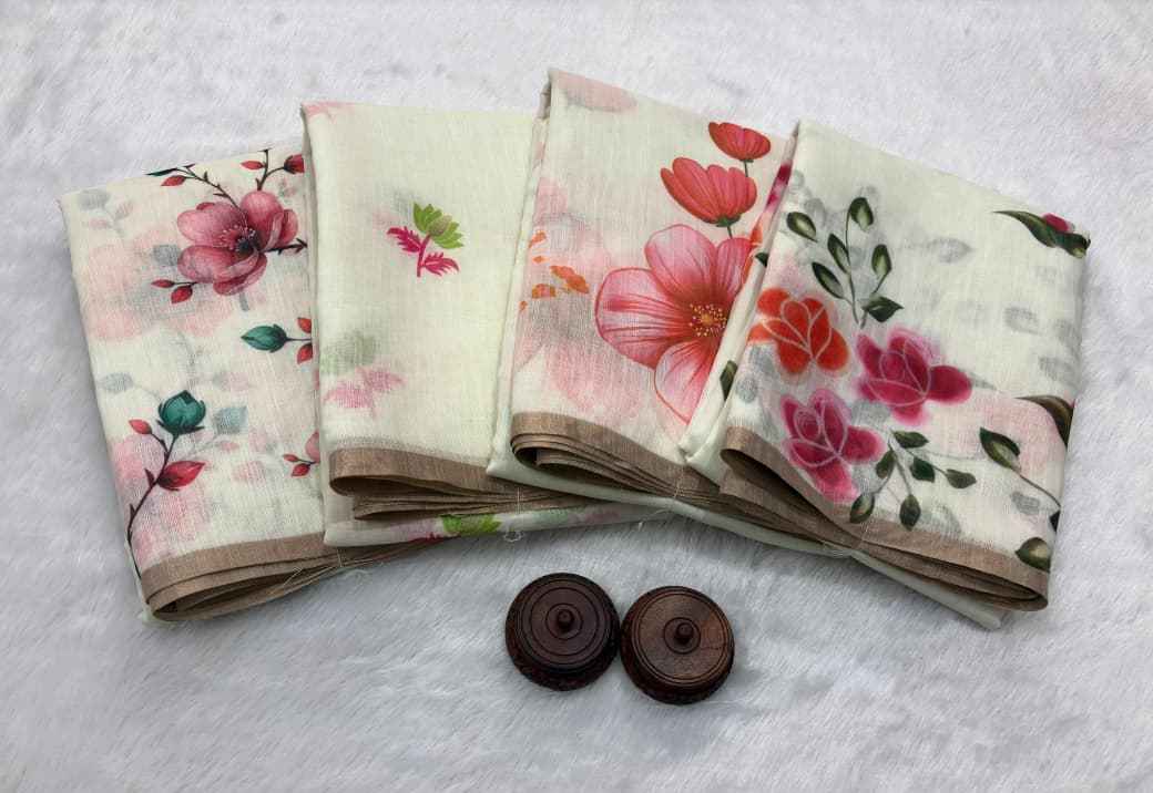 AKANKSHA PURE LINEN COTTON DIGITAL PRINTED ZARI WEAVING SAREE AT WHOLESALE PRICE