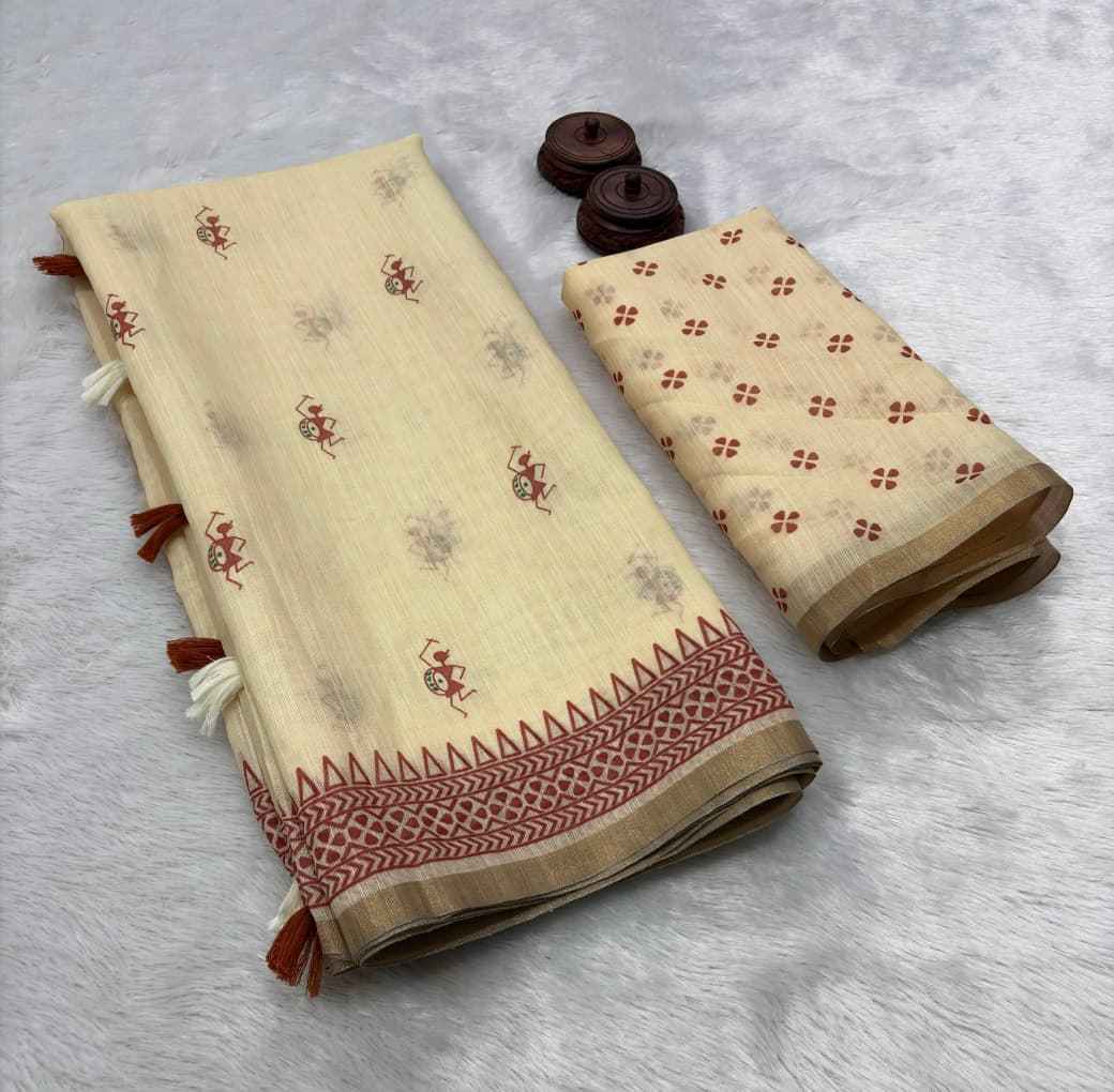 AKANKSHA PURE LINEN COTTON DIGITAL PRINTED ZARI WEAVING SAREE AT WHOLESALE PRICE