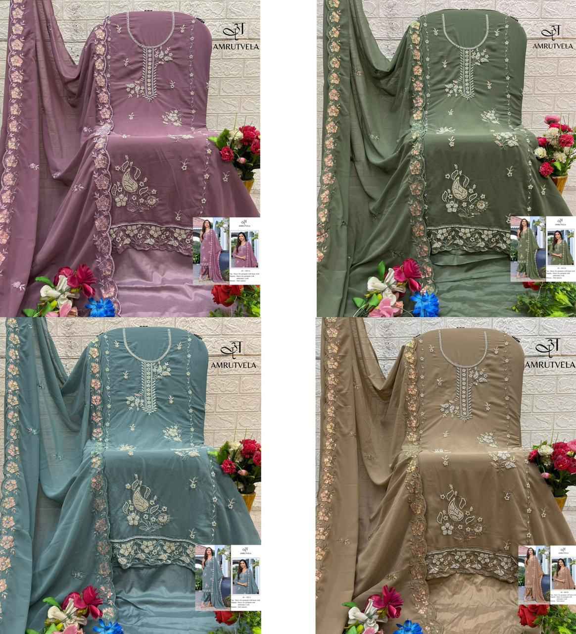 AMRUTVELA D.NO AV-1025 HEAVY FOX GEORGETTE BEATS EMBROIDERED DRESS AT WHOLESALE PRICE 