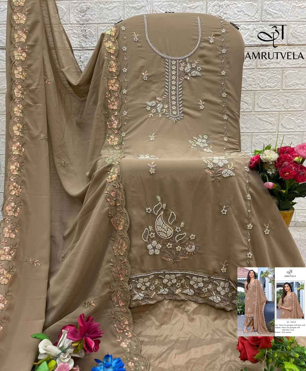 AMRUTVELA D.NO AV-1025 HEAVY FOX GEORGETTE BEATS EMBROIDERED DRESS AT WHOLESALE PRICE 
