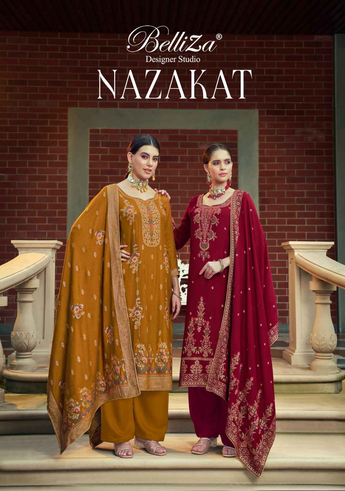 BELLIZA NAZAKAT PURE VISCOSE PASHMINA TWILL JAQUARD DRESS MATERIAL AT WHOLESALE PRICE