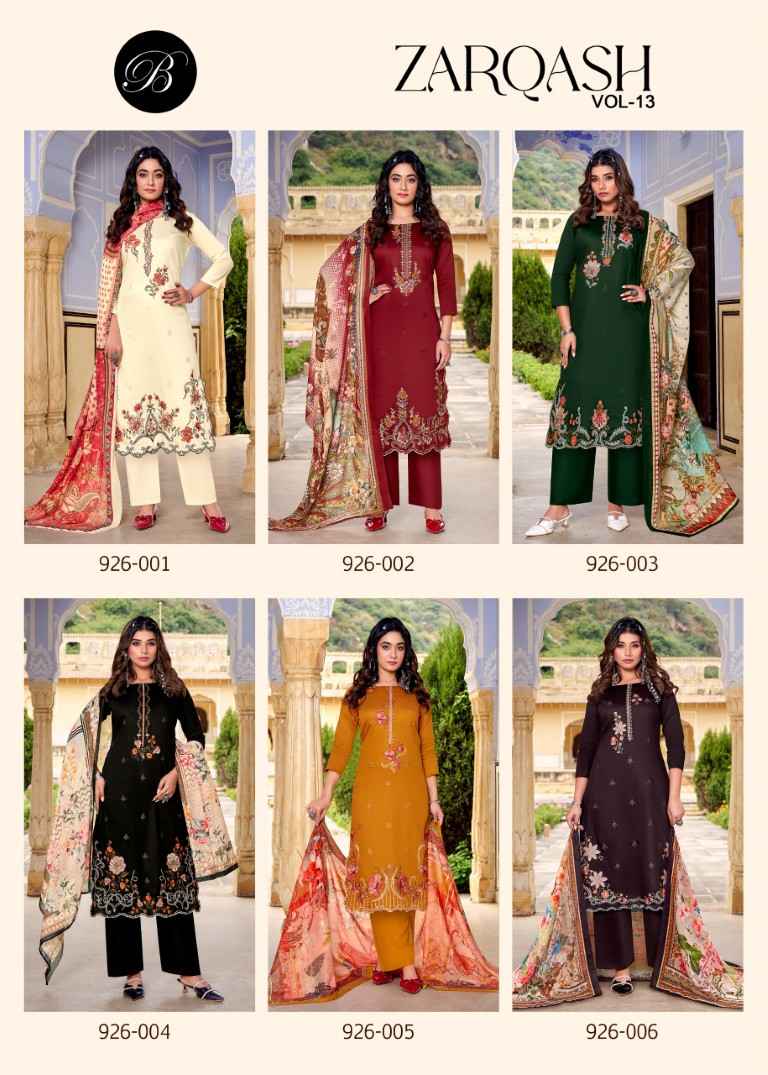 BELLIZA ZARQASH VOL 13 PURE HEAVY JAM COTTON DRESS MATERIAL AT WHOLESALE PRICE