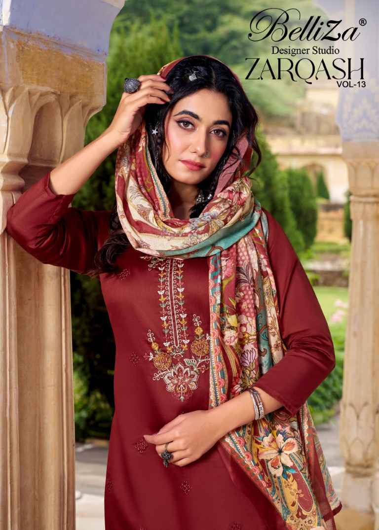 BELLIZA ZARQASH VOL 13 PURE HEAVY JAM COTTON DRESS MATERIAL AT WHOLESALE PRICE