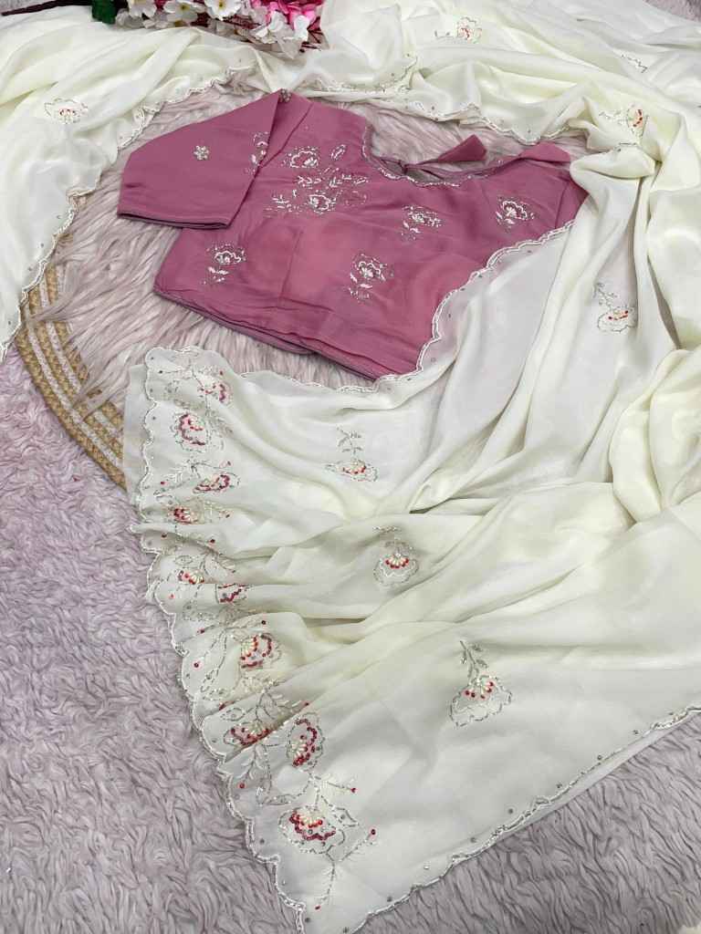 CHIFFON CRUSH KHATLI CUT DENA HANDWORK WITH ARCO BODAR SAREE AT WHOLESALE PRICE