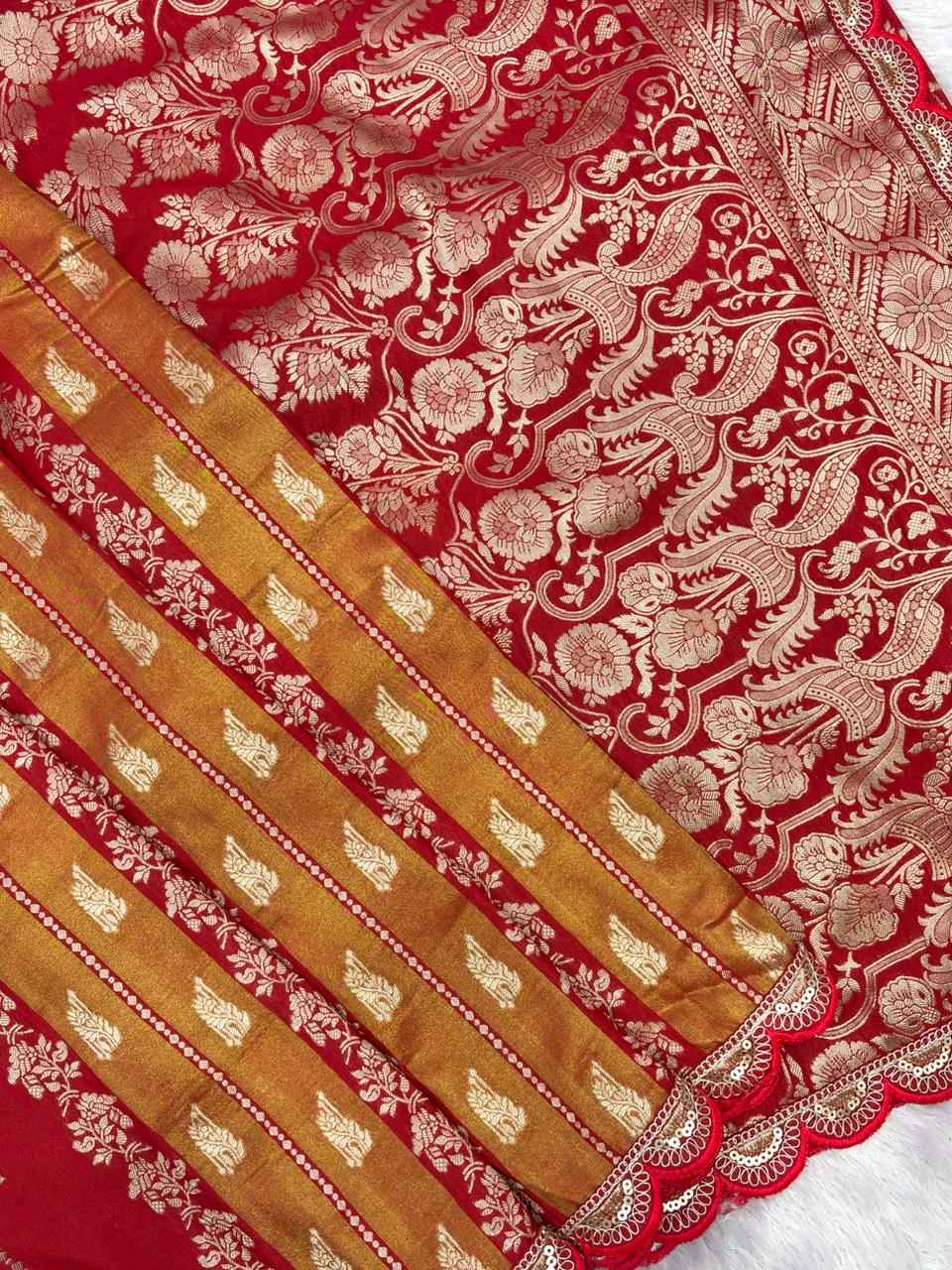 CREPE KHADI TISSUE PAITHANI SILK GOLDEN ZARI WEAVING SAREE AT WHOLESALE PRICE