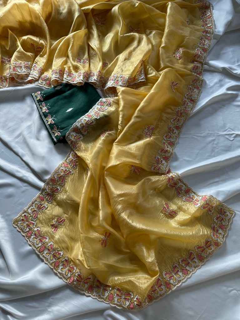 CRUSH ORGANZA HAND EMBROIDERY CUTDANA WORK SAREE AT WHOLESALE PRICE