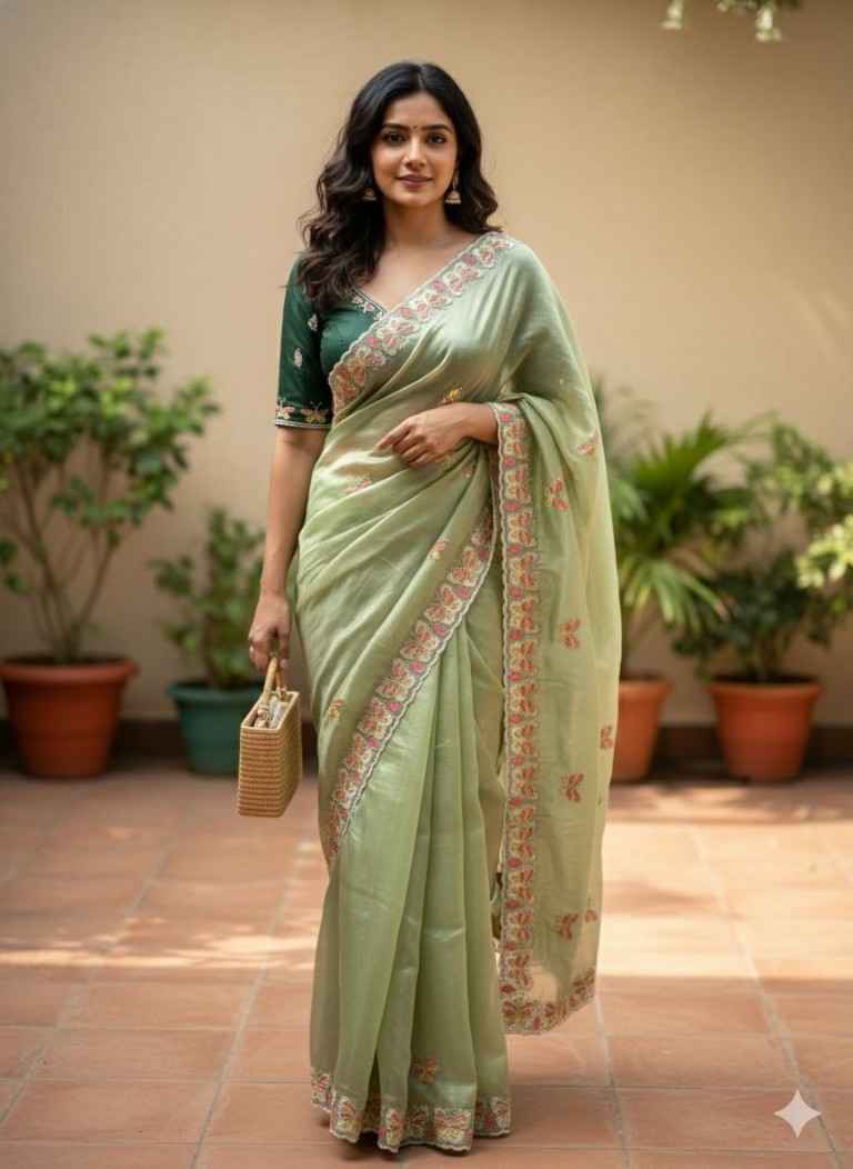 CRUSH ORGANZA HAND EMBROIDERY CUTDANA WORK SAREE AT WHOLESALE PRICE